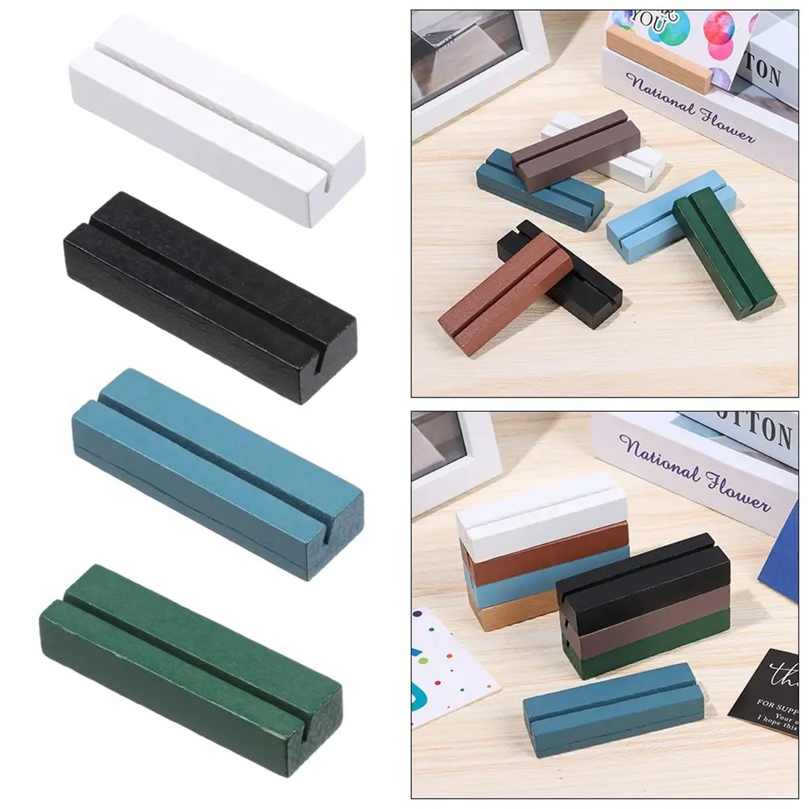 Segnaposto in legno, 5 pezzi, supporto per foto, rettangolare, fatto a mano, per matrimoni, numero di nome, immagini (verde)