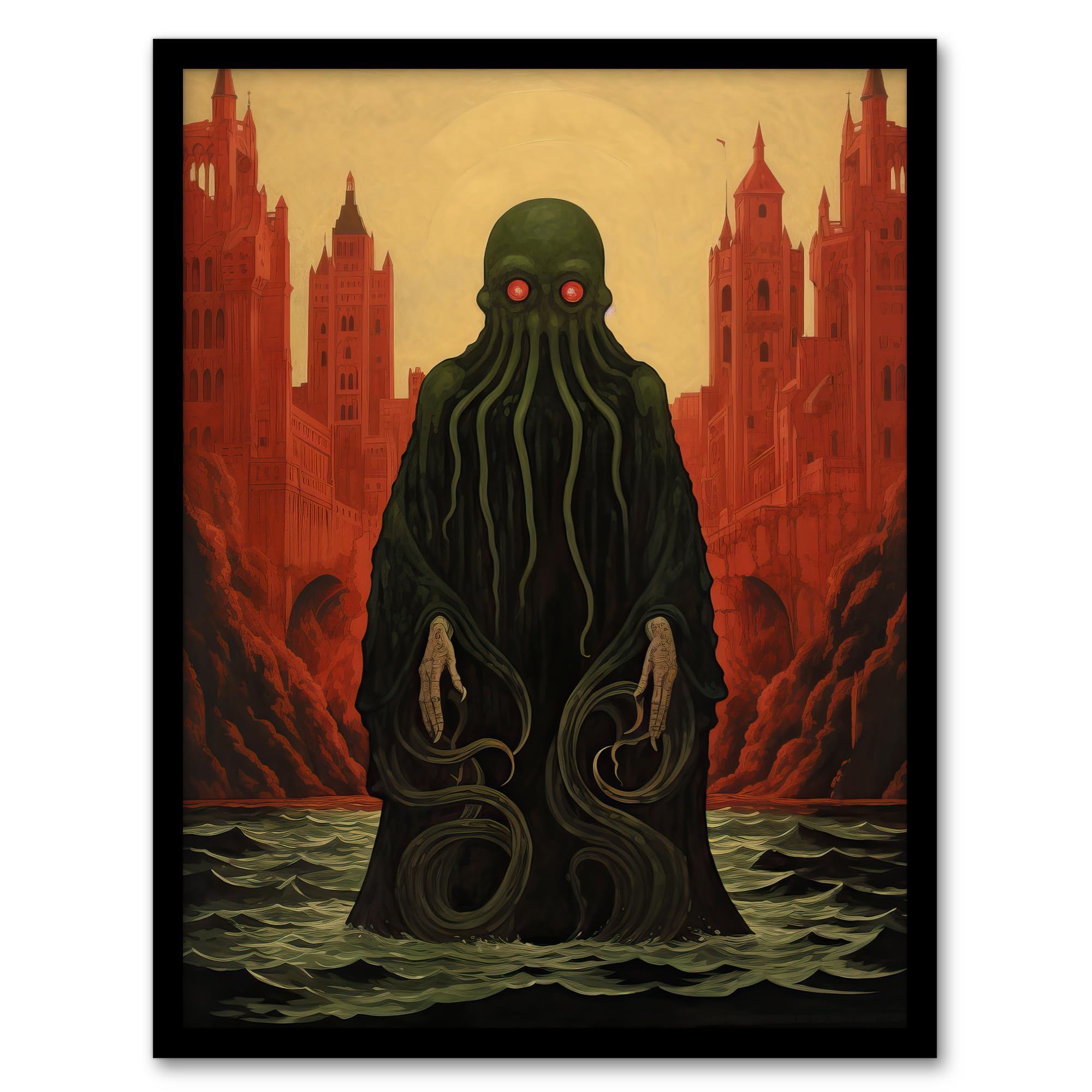 Artery8 Cthulhu Awakens H.P. Lovecraft Mythos Arkham Horror Yog-Sothoth Artwork Painting Artwork Framed Wall Art Print A4