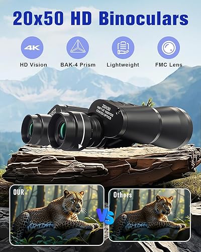 Vista 3 de 20x50 prismáticos de alta potencia para adultos, prismáticos claros y duraderos para observación de aves, turismo, observación de vida silvestre