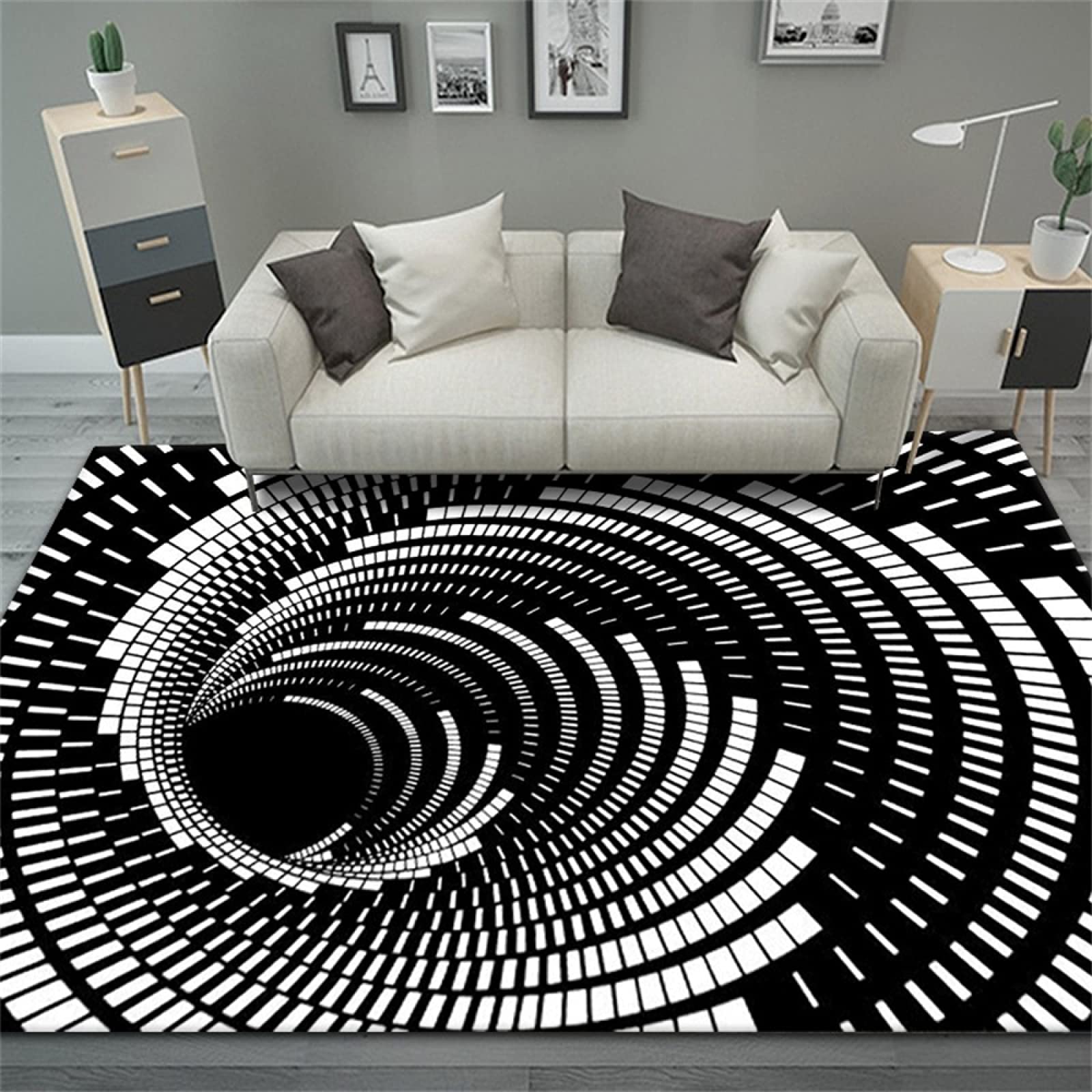 EUYXCRV3D Vision Living Room Carpet Coffee Table Mat Black And White Three-Dimensional Graphic Carpet, Creative Bedroom Bedside Blanket 160 x 230 cm