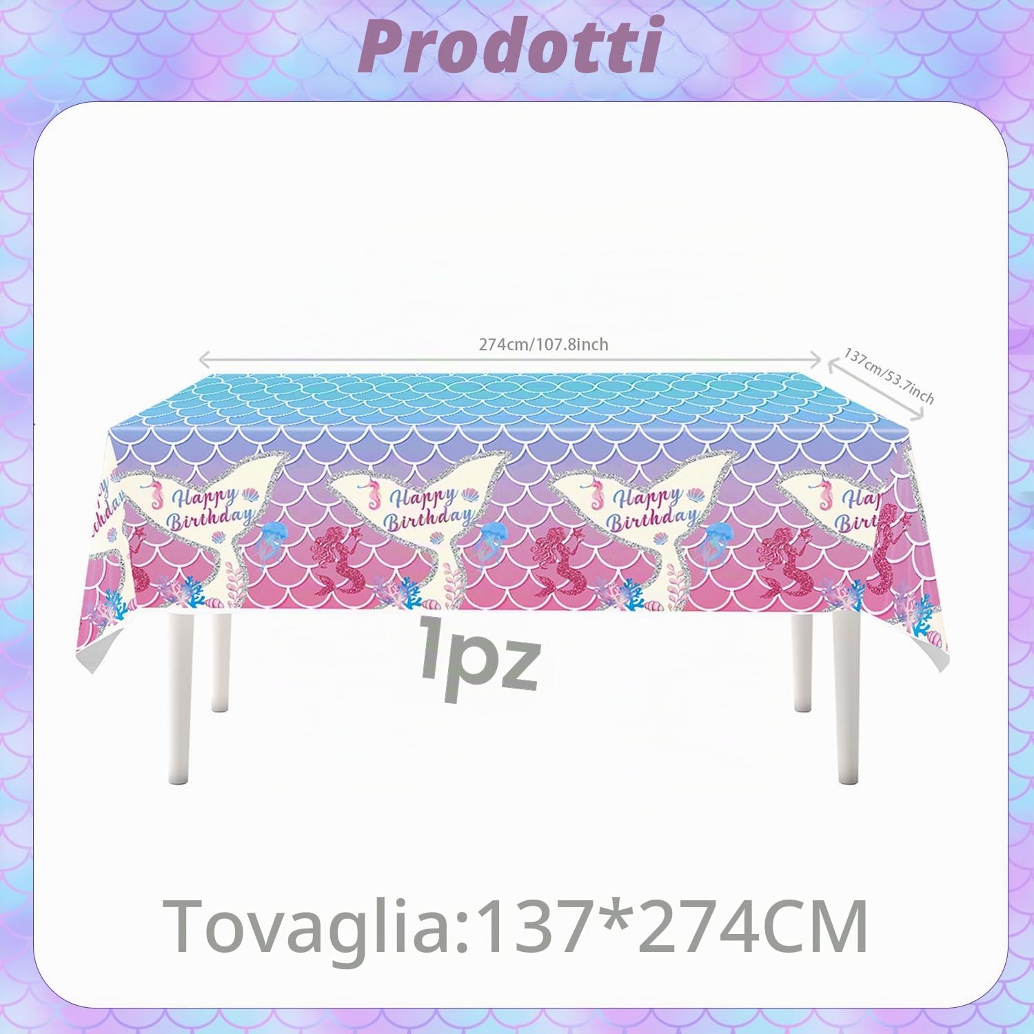 Set di 61 stoviglie per 20 ospiti, accessori per feste di compleanno, decorazione da tavolo a sirena, piatti, tazze, tovaglioli, tovaglioli