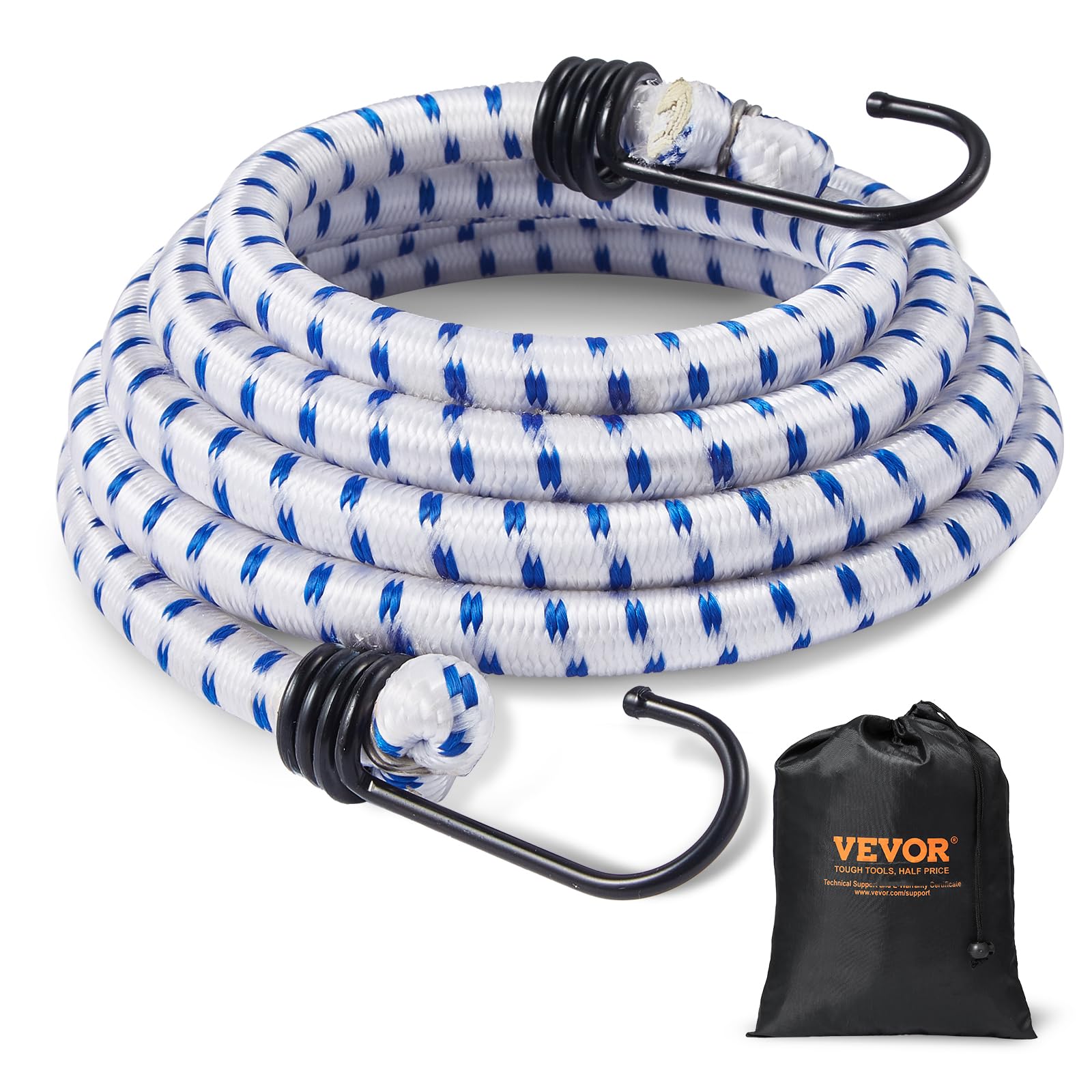VEVOR Tendeur Élastique, Lot de 6, Cordes Élastiques Robustes, Diamètre 12 mm, Longueur 1,8 m, avec Crochets J Acier, Corde de Fixation Extensible pour Camping, Bâches, Moto, Camion, Tente, Blanc Bleu