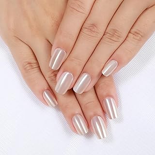 Rnker Press On Nails - Cream Color, Short Square Top gel Nails with a Glossy Glaze Finish, 15 Sizes - 30 Nail Kit with Glue