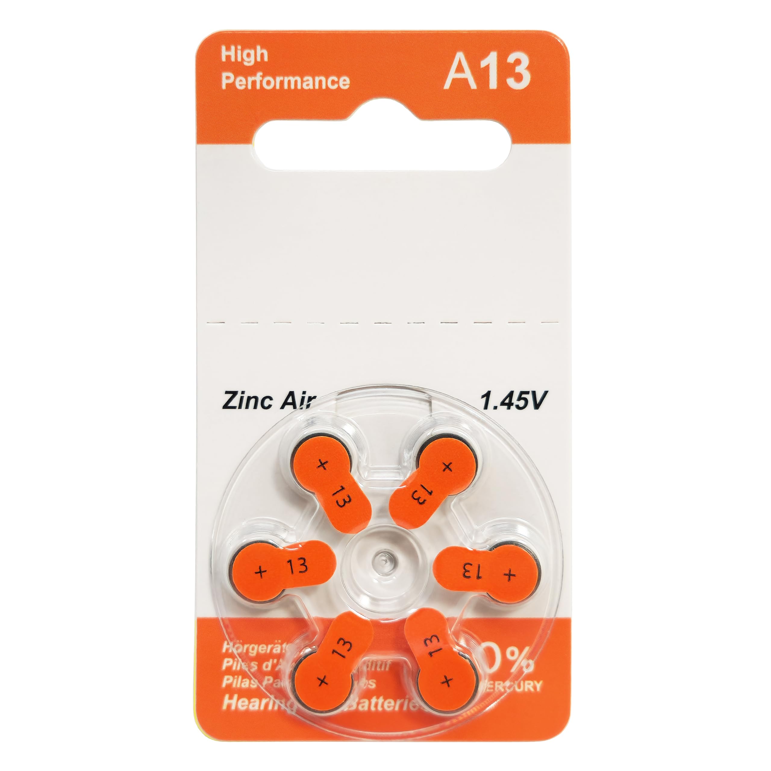 Blank Premium Hearing Aid Batteries Size 13 Zinc Air Mercury-Free 1.45V (300 Batteries)