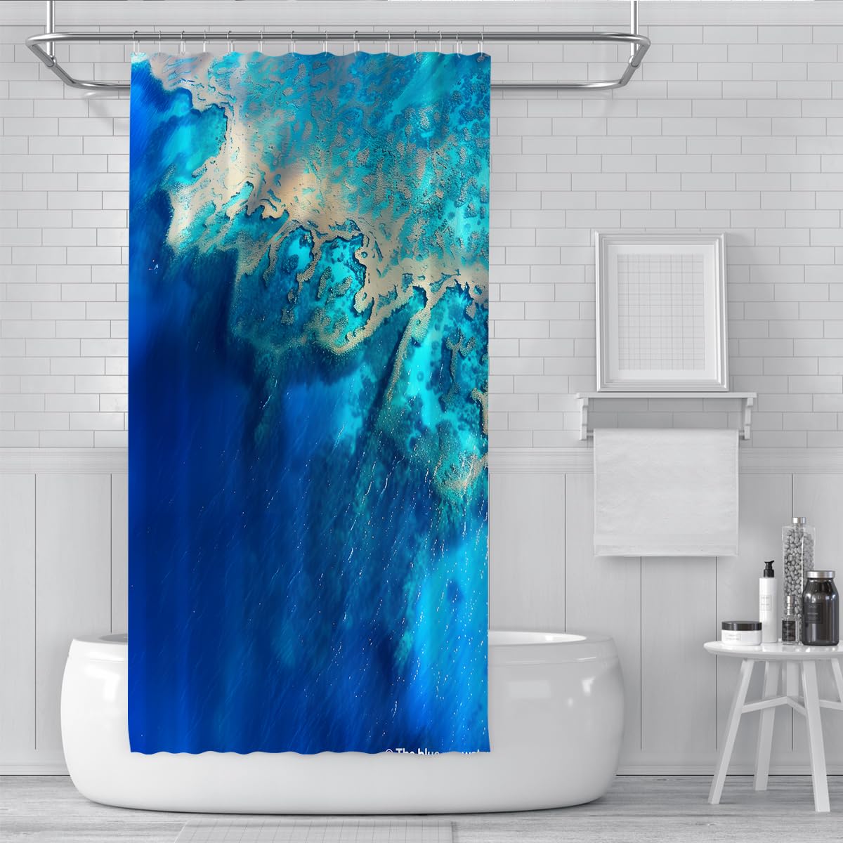 Rideau de Douche Salle de Bain Abstrait Bleu océan W200xL200 cm