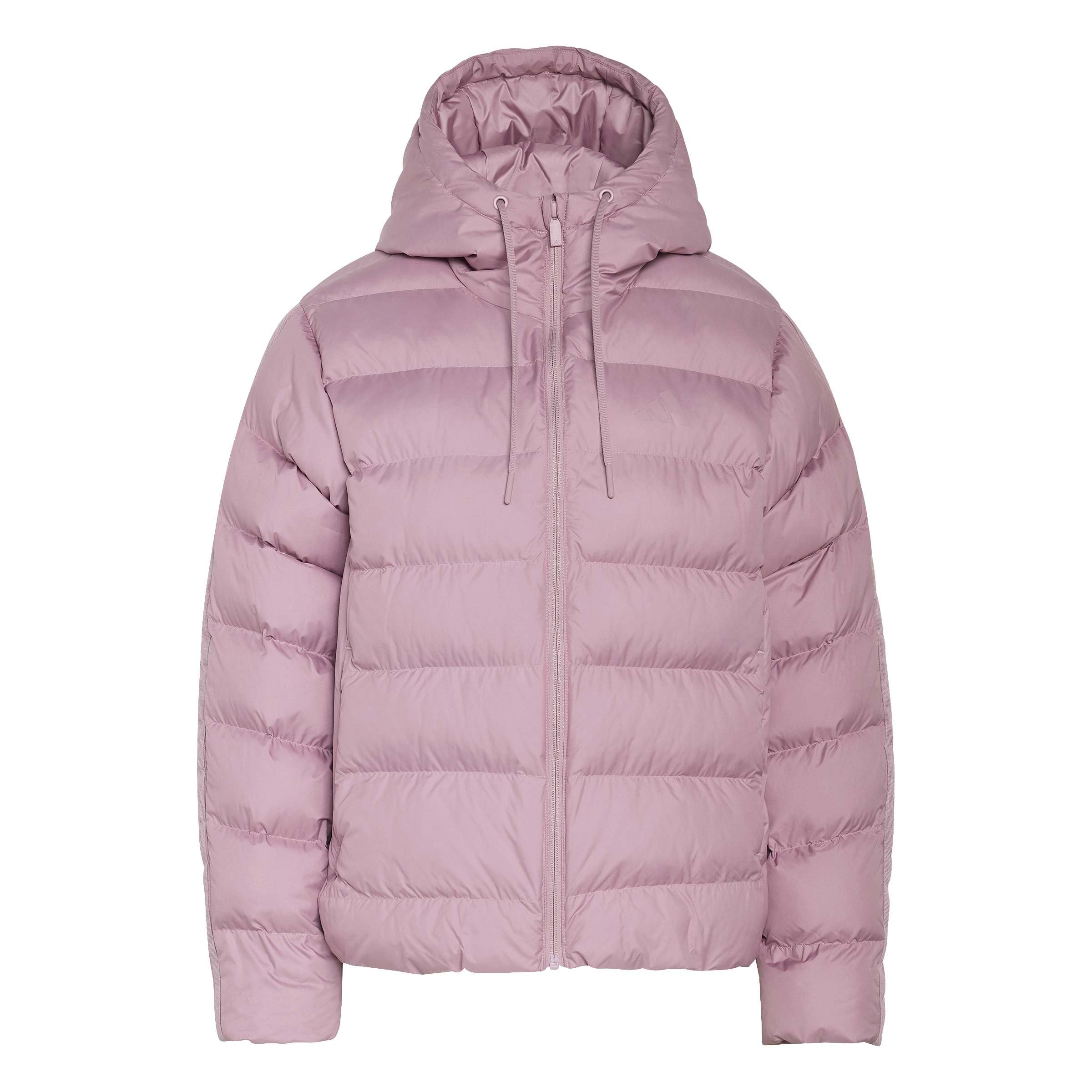 adidas Women's Essentials Climawarm 3 Stripes Synthetic Down Hooded Coat, magic mauve, XL
