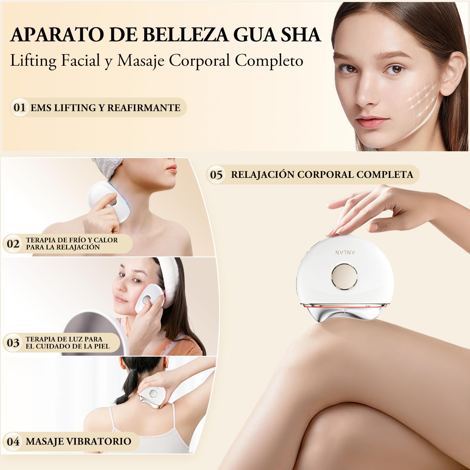 ANLAN Dispositivo Anti Rughe Viso, Massaggio Viso, Dispositivo Massaggio Viso Massaggiatore Viso Apparecchio Lifting Viso e Collo Doppia Mentone Dispositivo
