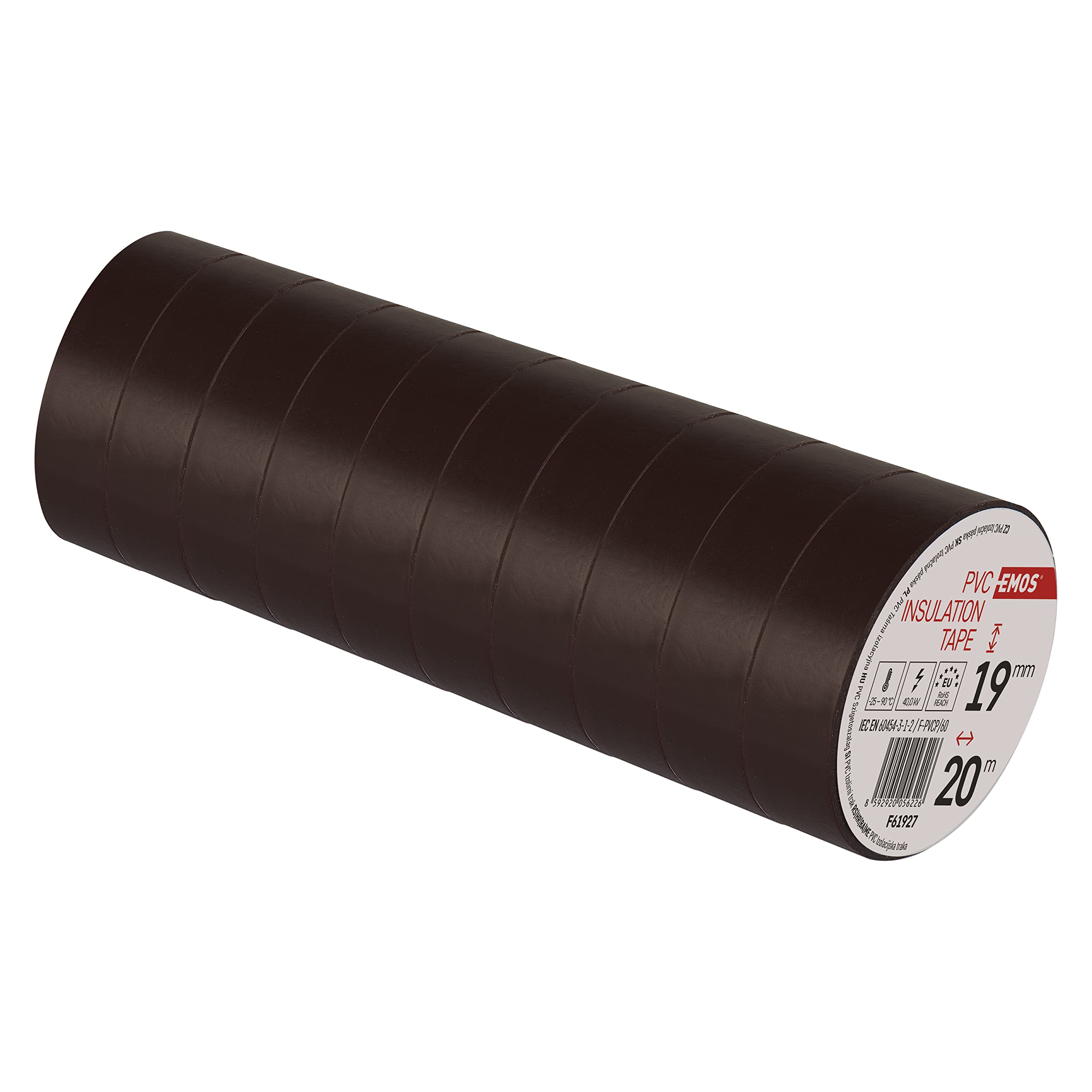 EMOS PVC-Isolierband Braun 10er Pack, 19mm x 20m, 0,13mm Bandstärke, selbstklebend, hohe Spannungsfestigkeit und Anwendungstemperaturbereich, UV-beständig, wasserdichte Verbindung, ohne Textilgewebe