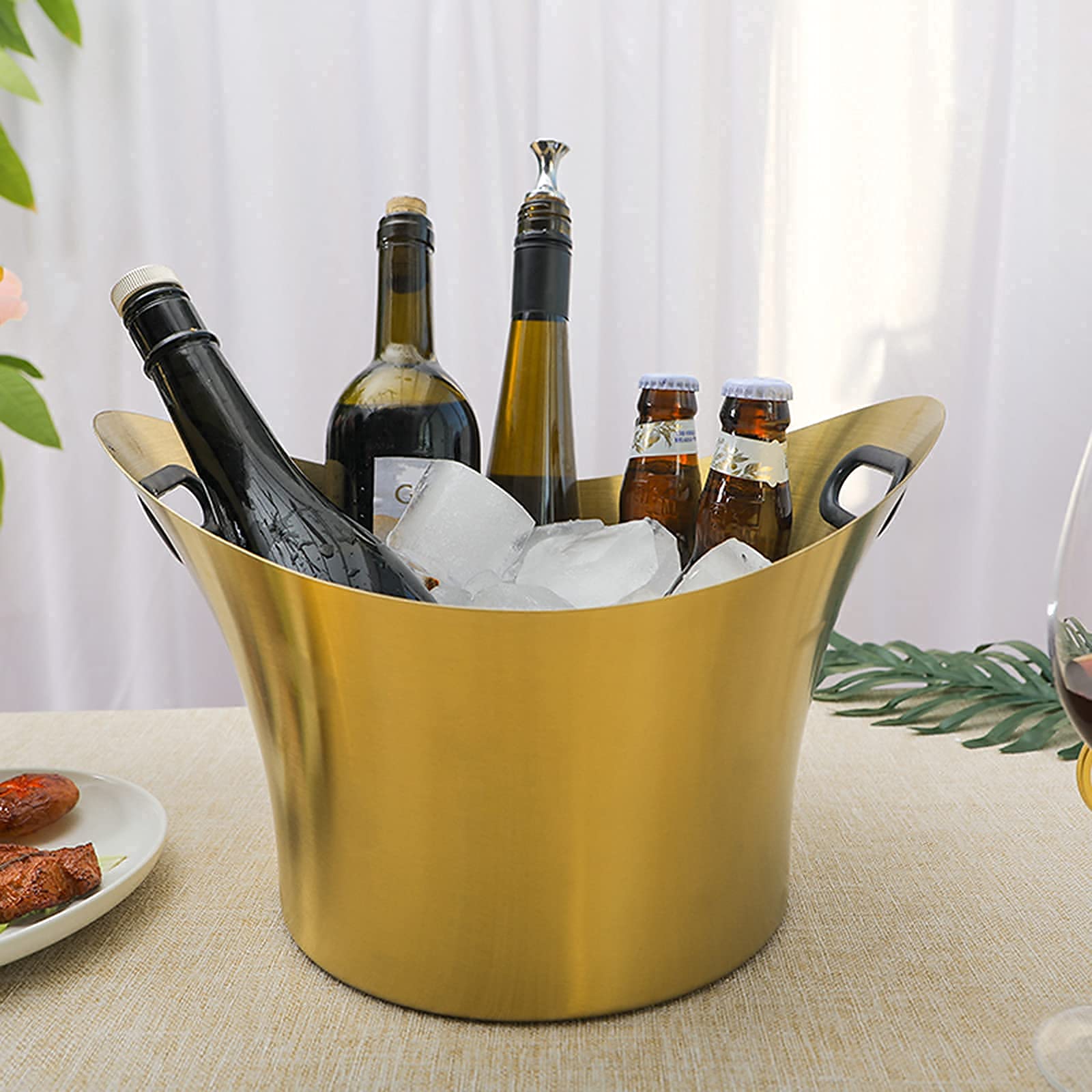 KOHARA Cubo de Hielo de Acero Inoxidable, Equipado con Pinzas para Hielo, Enfriador de Bebidas para Botellas de Cerveza, Cubo de Hielo para Fiestas, Caja de Bebidas frías para Bebidas