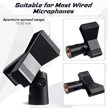 4 Pieces Mic Clips for Stands with 4 Adjustable Adapters Microphone Holder Wireless Mic Holder Clamp with 5/8 Inch Male to 3/8 Inch Female Adapter