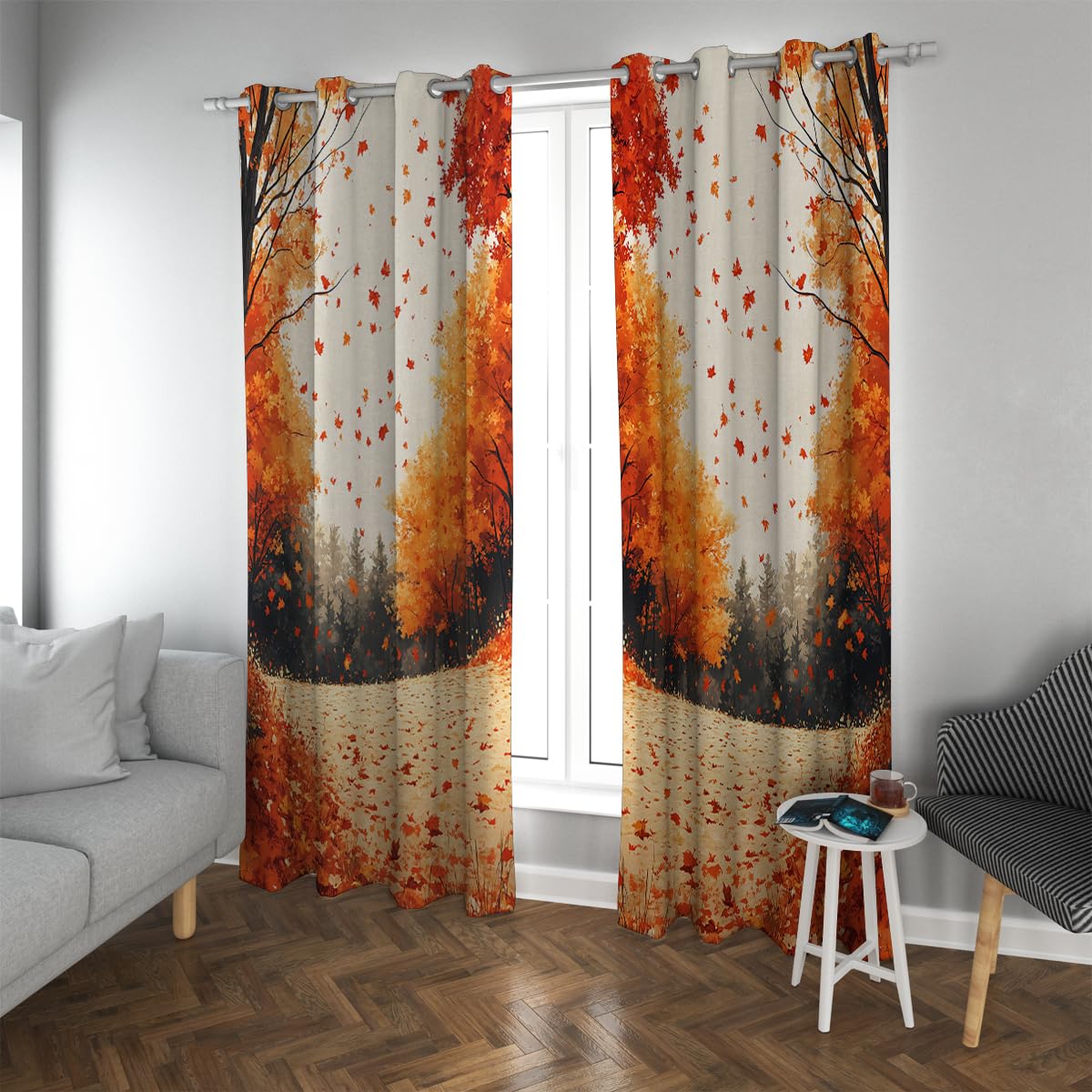 Rideaux occultants salon chambre isolation thermique paysage feuilles mortes
