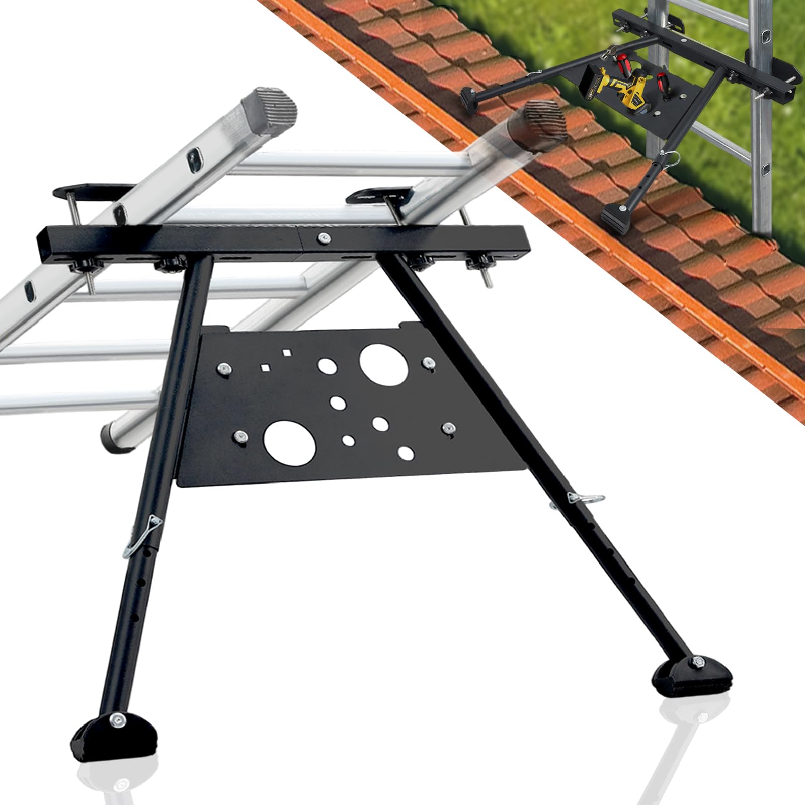 Photo 1 of Ladder Stabilizer, Safe and Stable Ladder Standoff with Adjustable Length 20"-29.5", Extension Ladder Stabilizer for Roof Gutter Supports 300 LBS of Weight, Built-in Tool Tray, Anti-Slip Rubber Feet