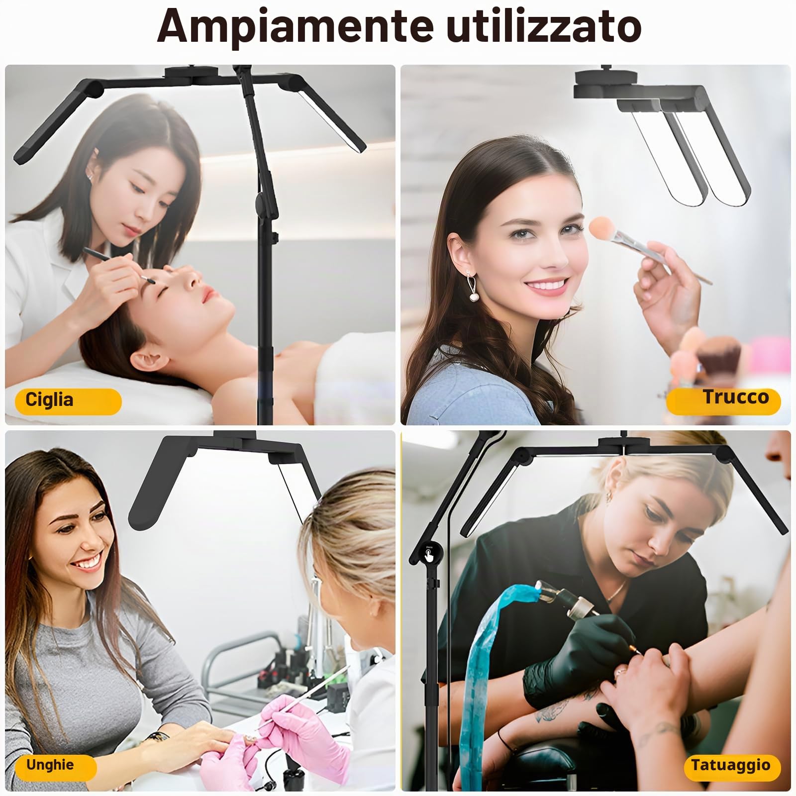 CGBE Lampada Extension Ciglia da Terra: Ultra-Larga Pieghevole Lampada Ciglia con Testa Rotabile a 360° - Base Mobile - Altezza Regolabili - Luce Estetista con Porta Cellulare per Ciglia/Tatuaggi