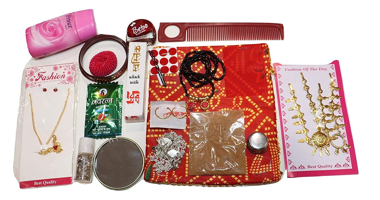 Aashita Creations Reliable Fabric SHRINGAR Set for MATA Rani Combo, Multicolour