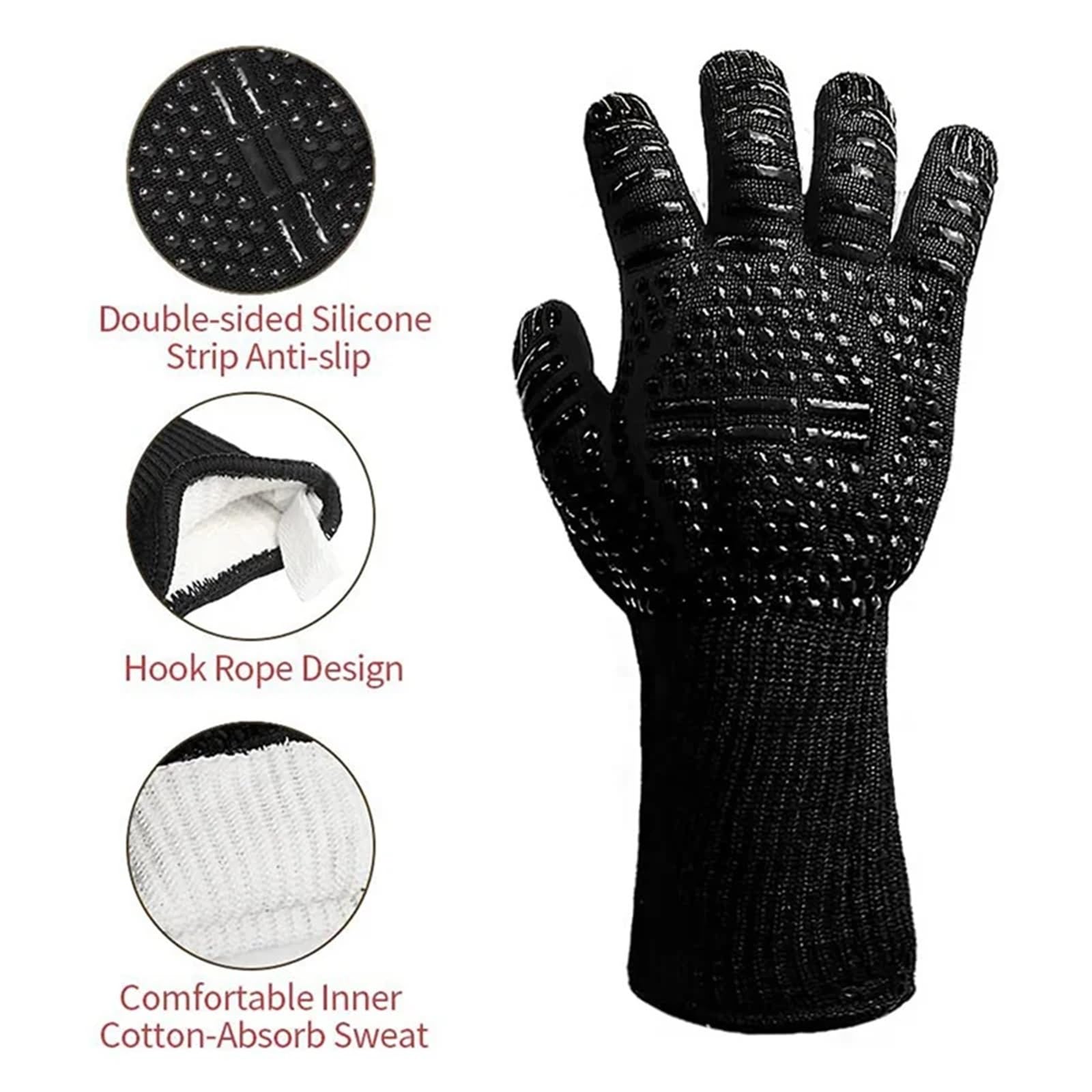 1 paio di guanti antiscottatura Guanti termici da forno resistenti for barbecue ignifughi antiscivolo for cucinare Per Grigliare(Black)
