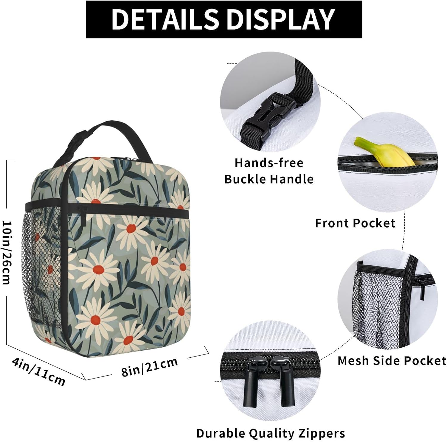 Daisy Floral Garden Lunch Box for Women Men, Insulated Lunch Box, Reusable Lunch Bag for Office, Work, Picnic, Travel