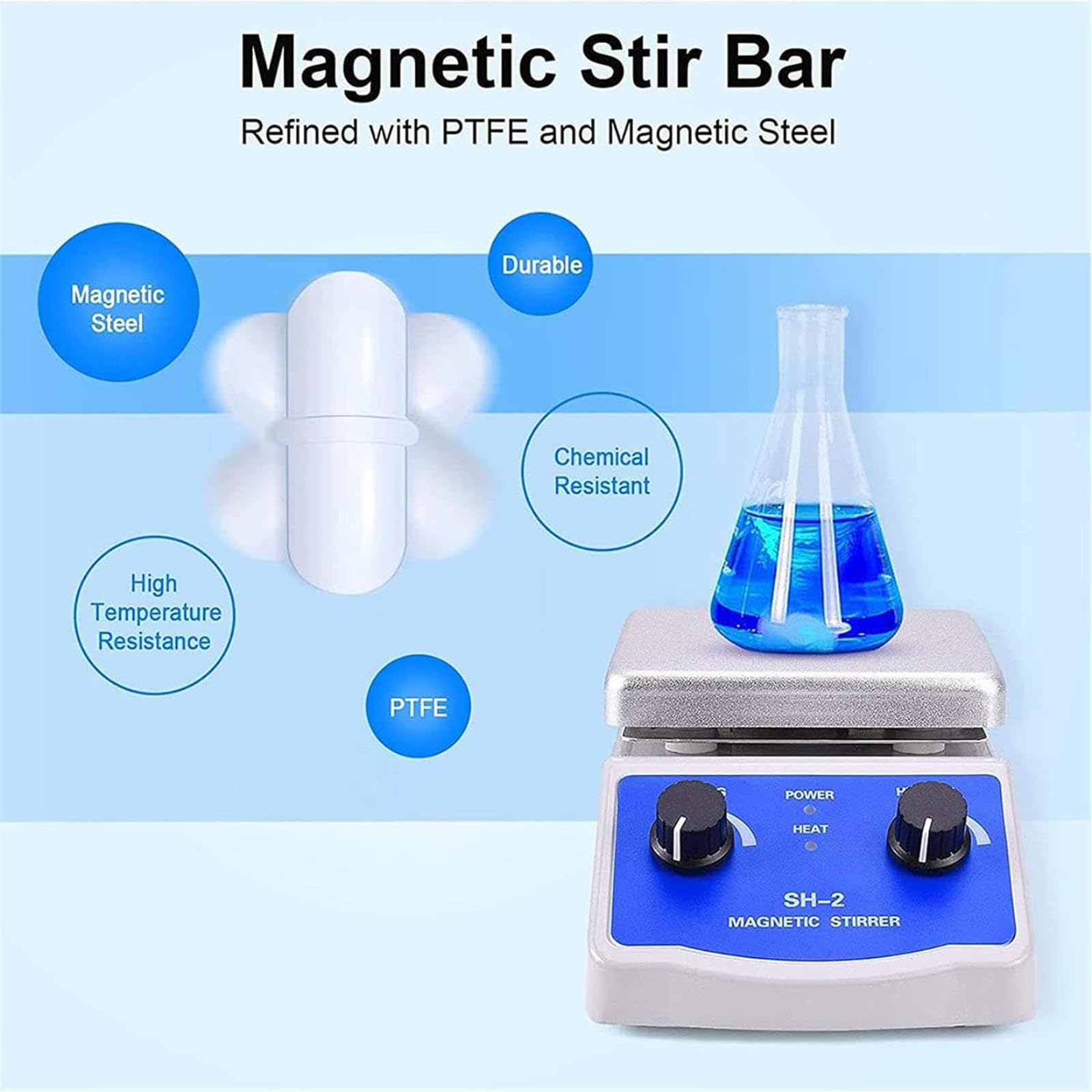 Agitador Magnético de Laboratorio, Placa Calefactora Magnética con Calefacción, Capacidad de Agitación de 1000 Ml, 1600 RPM, Agitador Magnético con Placa Calefactora para Laboratorio