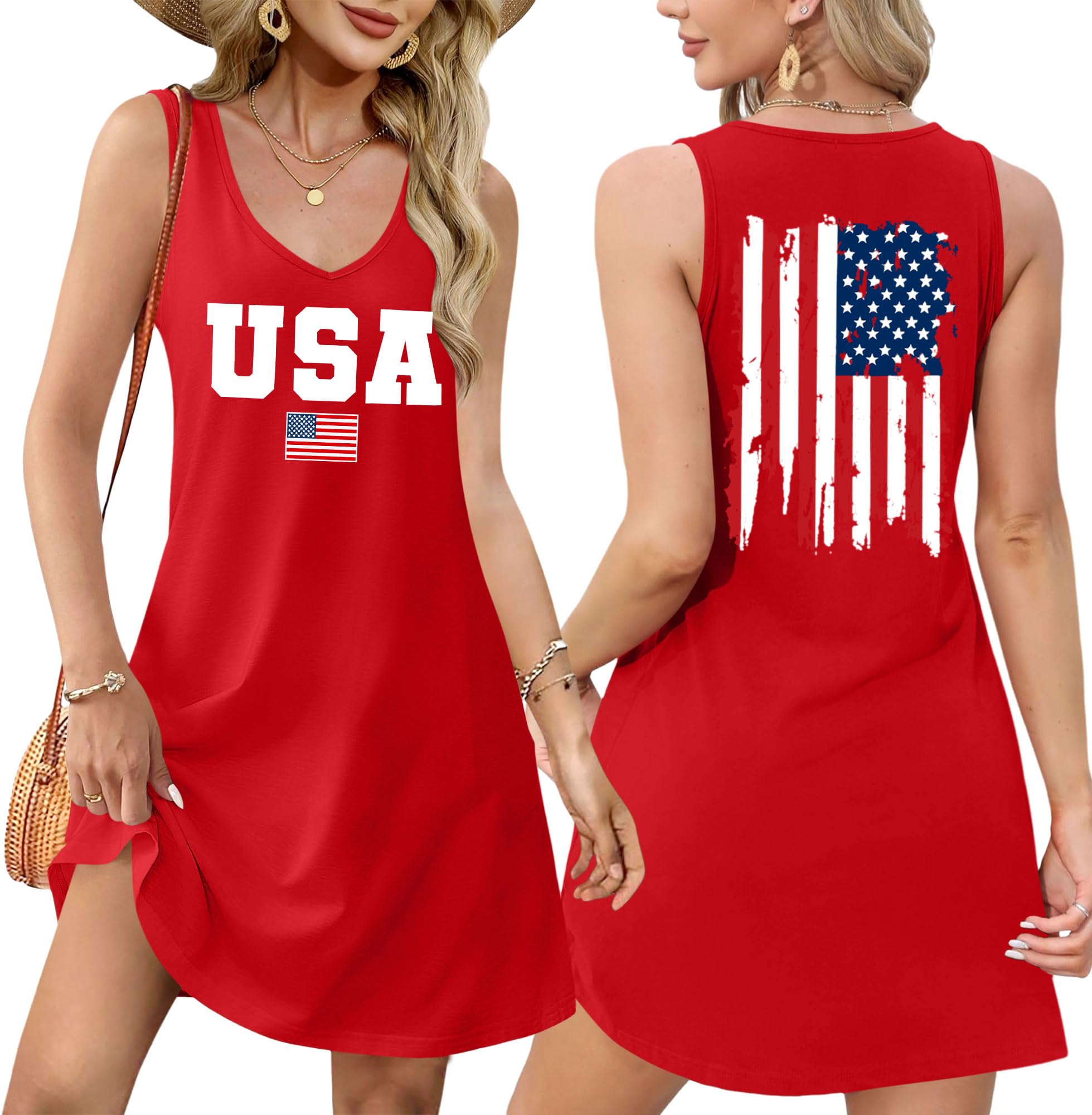 LHBNK American Flag Star Striped Tank Dress