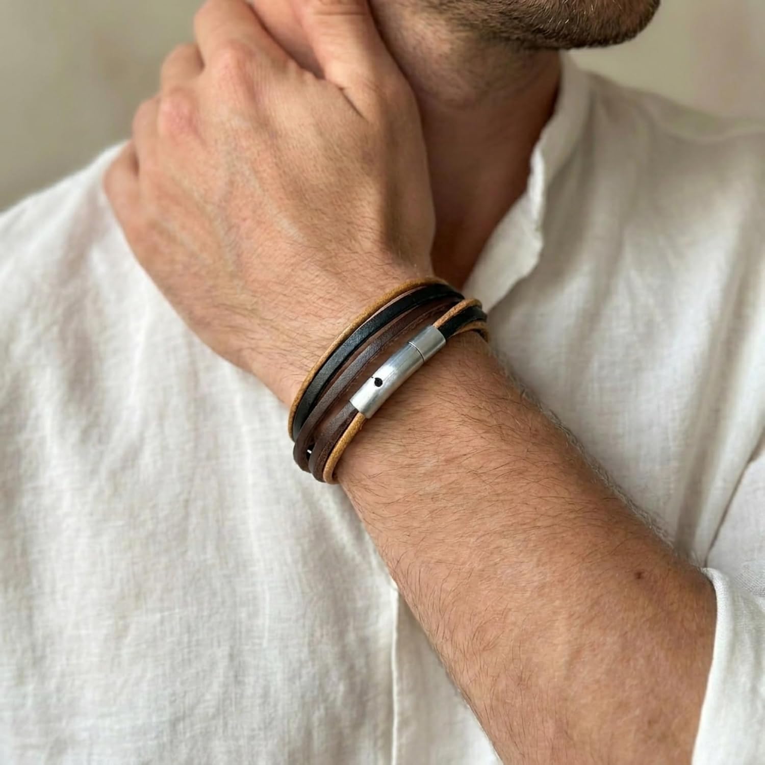 Leporem Unisex Leather Choker Necklace Double Wrap Bracelet