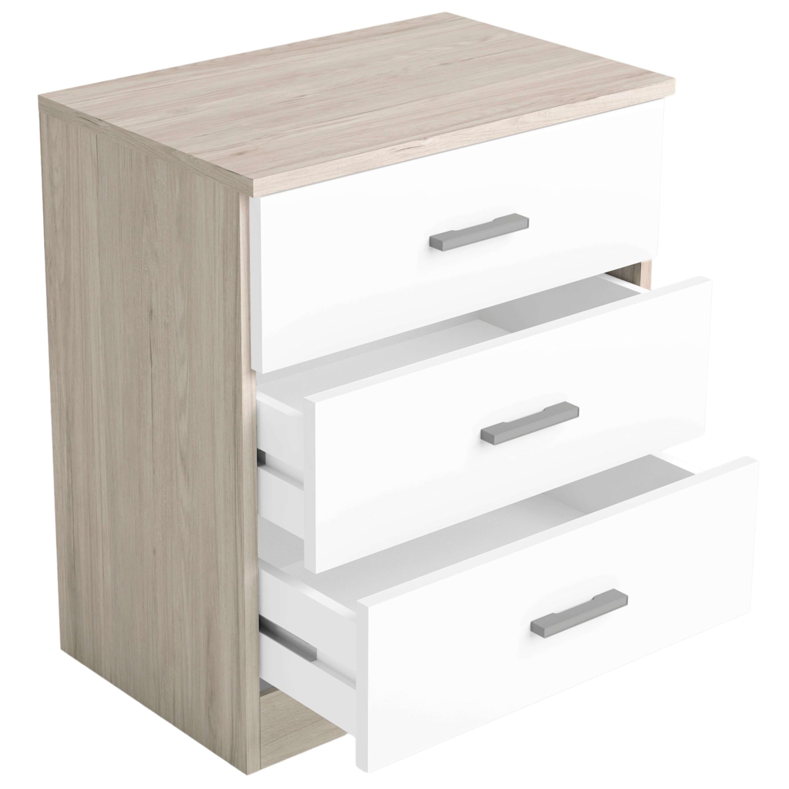 Miroytengo Conjunto Muebles Dormitorio Matrimonio con Cómoda, 2 Mesitas Noche 3 Cajones y Cómoda 5 Cajones Color Blanco y Sahara