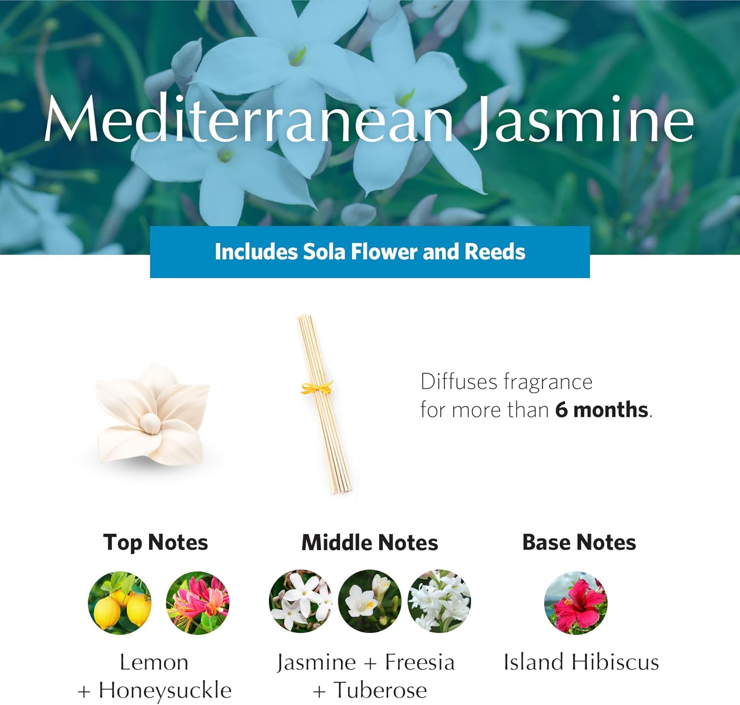 Mediterranean Jasmine Blue Glass Reed Diffuser Set