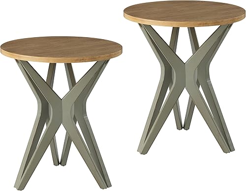 LONYKE Pedestal Farmhouse - Juego de 2 mesas auxiliares, parte superior envejecida con base de trípode para sala de estar, moderna, bohemia,