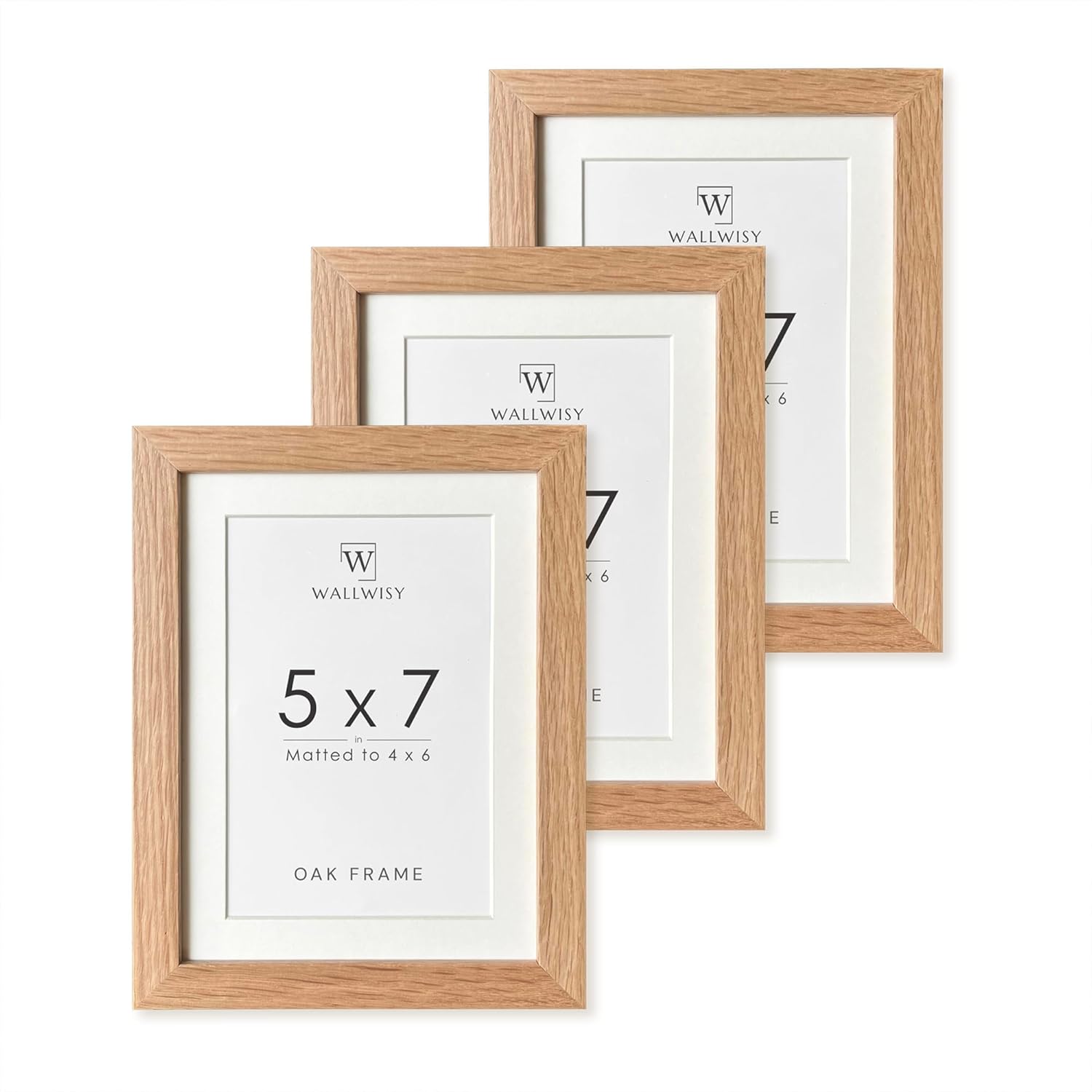 5x7 Picture Frame, Solid Oak Wood 5x7 Photo Frame with Mat to 4x6, 7x5 Natural Oak Frames for Wall and Tabletop Display, Set of 3 5x7 in - 3P Natural Oak