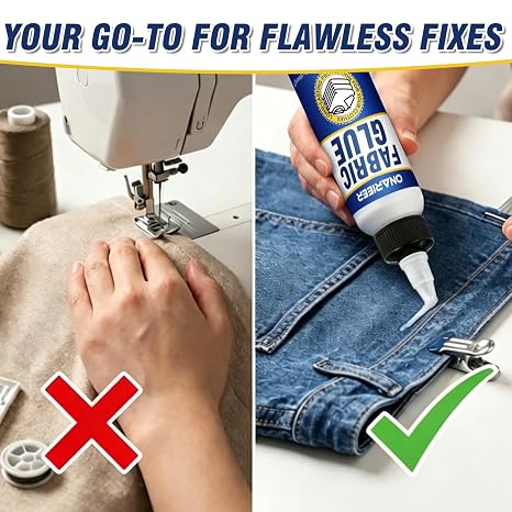 Fabric Glue Permanent Clear Washable - Instant Bond Leather Glue for Clothes Repairs Leather Crafts Upholstery Material Textile Felt Badges 200ml