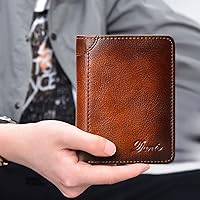 Vista 6 de Cartera de cuero genuino para hombre, con bloqueo RFID, plegable, con cremallera, bolsillo para monedas, multitarjetero, color marrón, Marrón, Retro