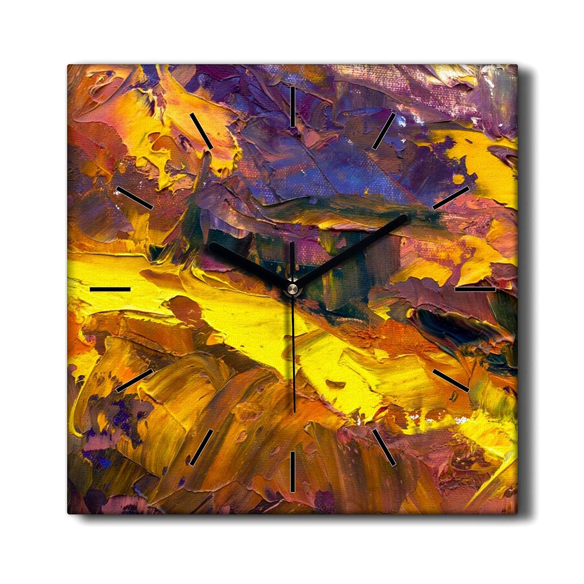 Horloge sur Toile Salon 30x30 Peinture Jaune Horloge Murale sans tic-tac