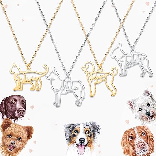 Miniatura 2 de Collar con nombre conmemorativo de razas de perros con retrato de gato y mascota, cadena con colgante de animal delicado, joyería personalizada,