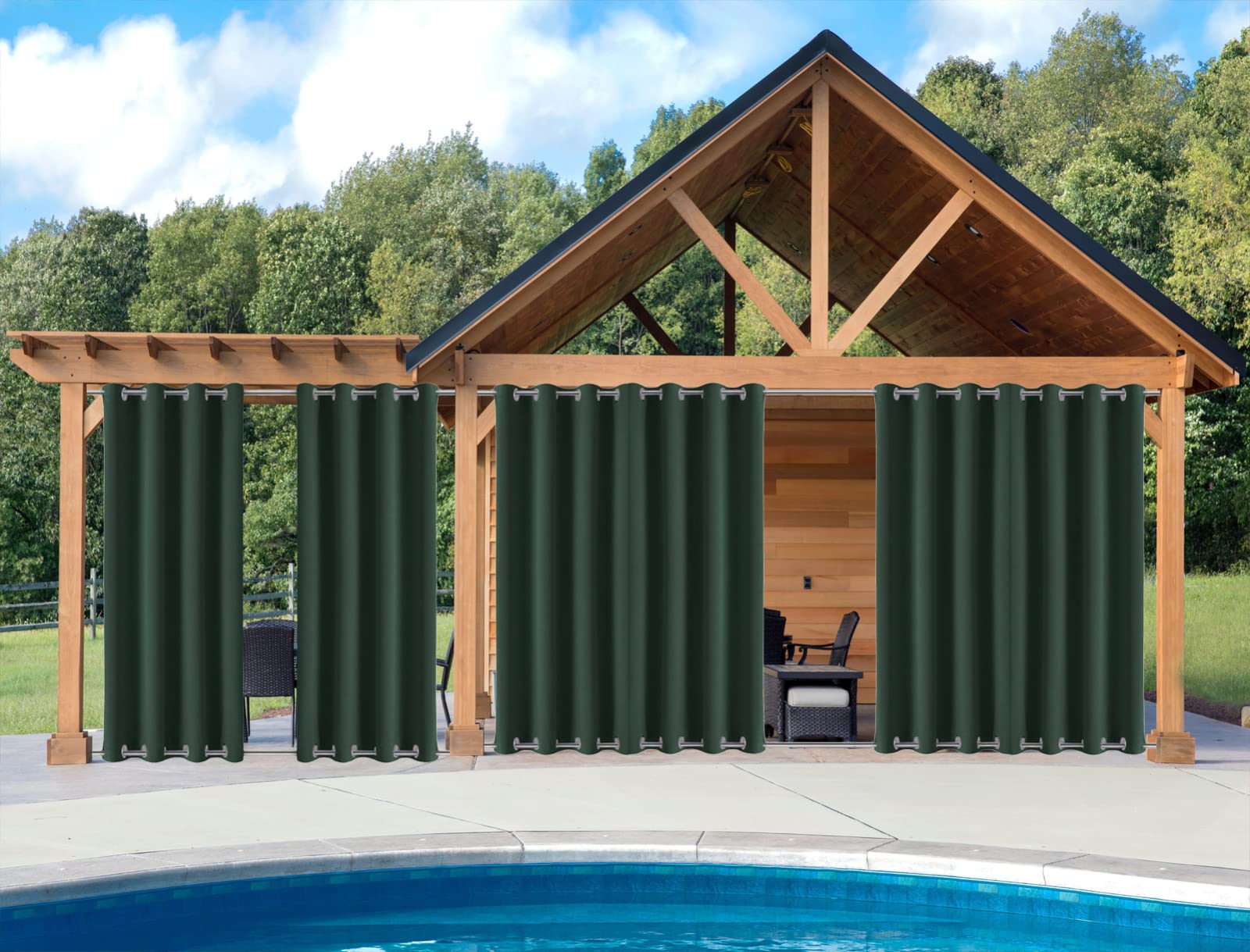 GZQIAWY Outdoor Patio Curtain Weighted Waterproof Drapes Blackout Thermal Insulated Privacy Curtains for Gazebo Porch Balcony Garden [1 Panel,90 in x 95 in (W x L),dark green]