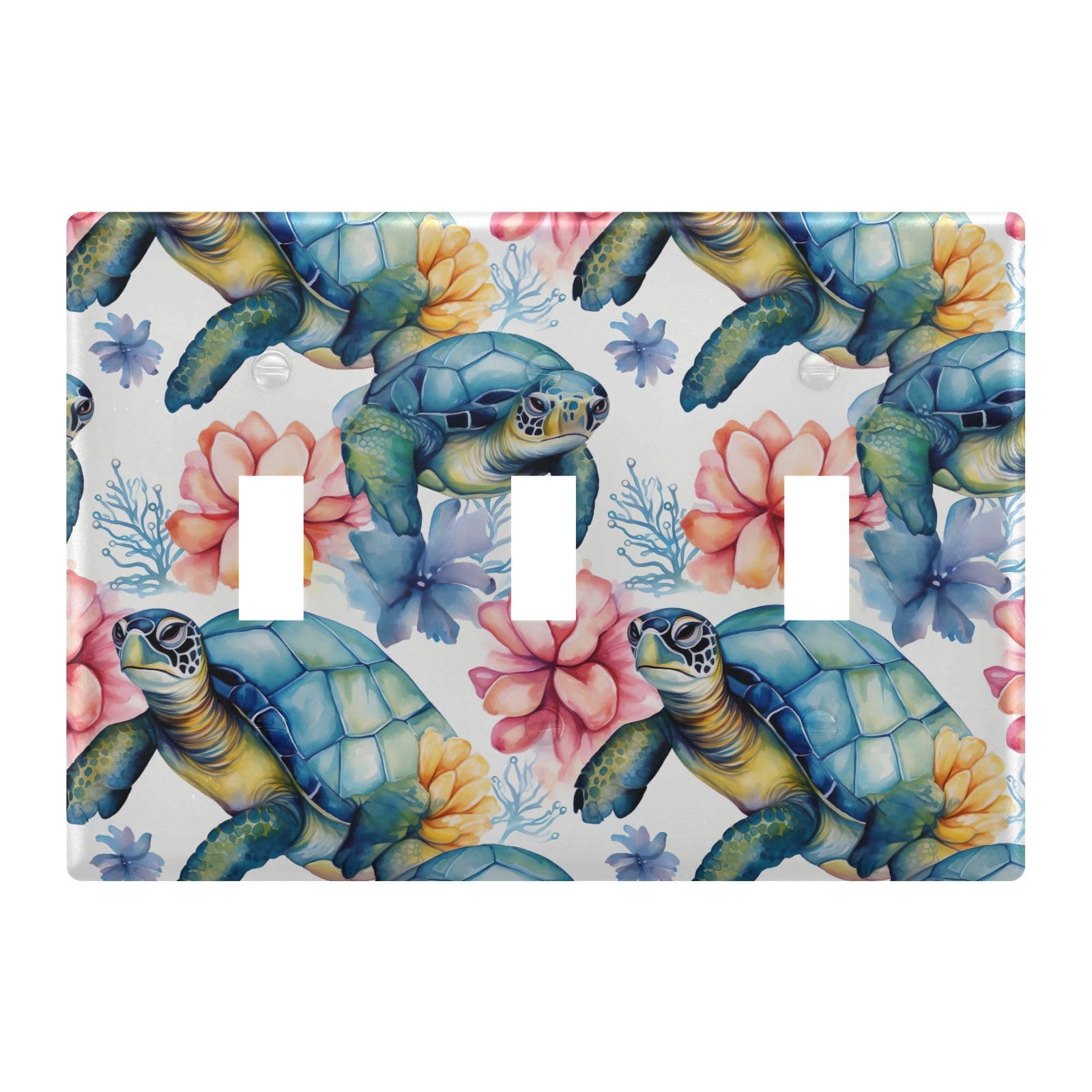 Light Switch Cover Turtle Flower Wall Plates for Electrical Outlets 3 Gang 202b3356