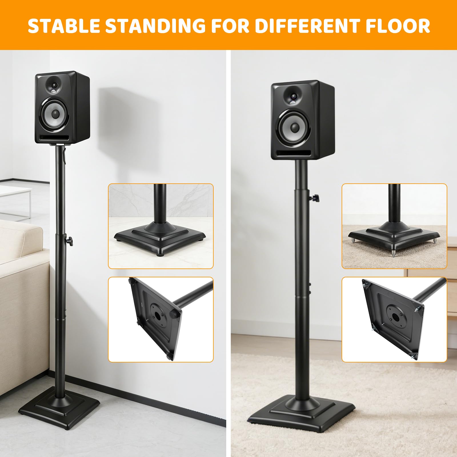 2 Pièces Support Enceinte, Pieds Universels Réglables, Noir | Hauteur Maximale 106