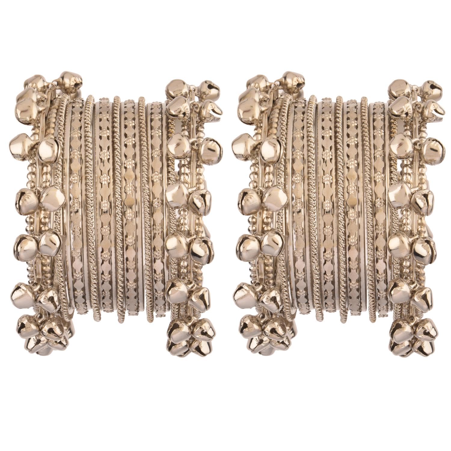 Efulgenz Oxidized Jewelry Boho Bangle Set Indian Oxidized Bangle Bracelet Set for Women Antique Bangle Set Bohemian Oxidized Bell Charm Bracelet Bangles Fashion Statement Jewelry for Women, 2-6, Metal