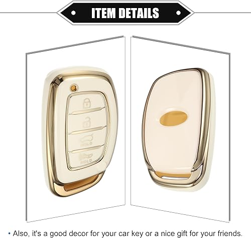 Miniatura 5 de Funda para llavero compatible con Hyundai Elantra Sonata, 4 botones, borde dorado, a la moda, TPU suave, protección de 360 grados, control remoto