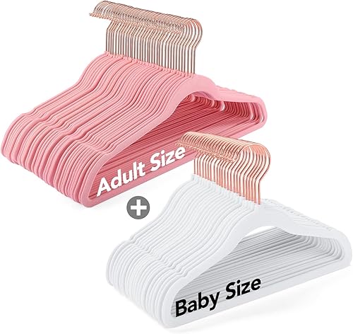 Smartor Paquete de 50 perchas de terciopelo antideslizantes para adultos y bebés color oro rosa colgadores flocados resistentes para uso familiar