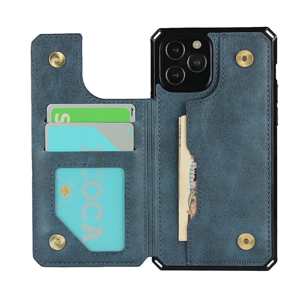 Housse portefeuille iPhone 12 antichoc étui rabat bleu - 7