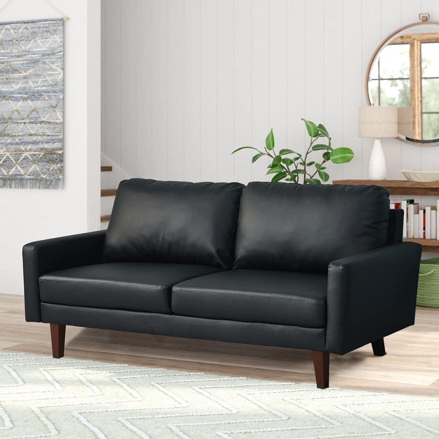HomeStock Modern Motifs Stylish Modern Comfortable Couch for Living Room & Office Seating Black/Leather Sofa