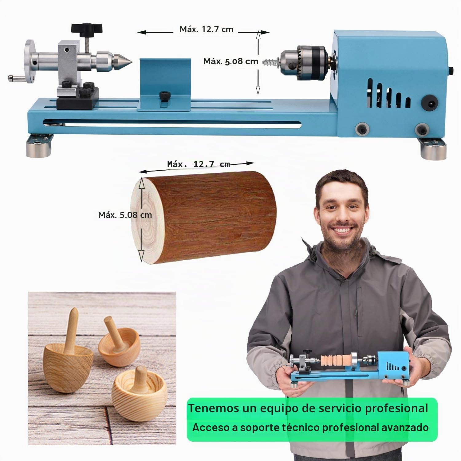 Mini Máquina de Torno Multiusos Con Herramientas Profesionales Torno Para Madera Corte, Molienda, Pulido Torno de Metal de Escritorio Fácil de Usar