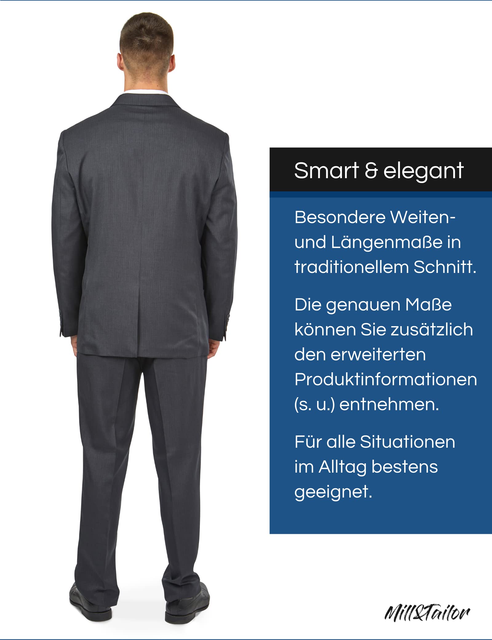 Mill&Tailor Herren Anzug in Dunkelgrau mit Streifen I Modern & sportlich I Sakko & Anzughose I 2-teiliger Anzug für Männer I Übergrößen gerechte Passform I Jackett & Hose für Herren