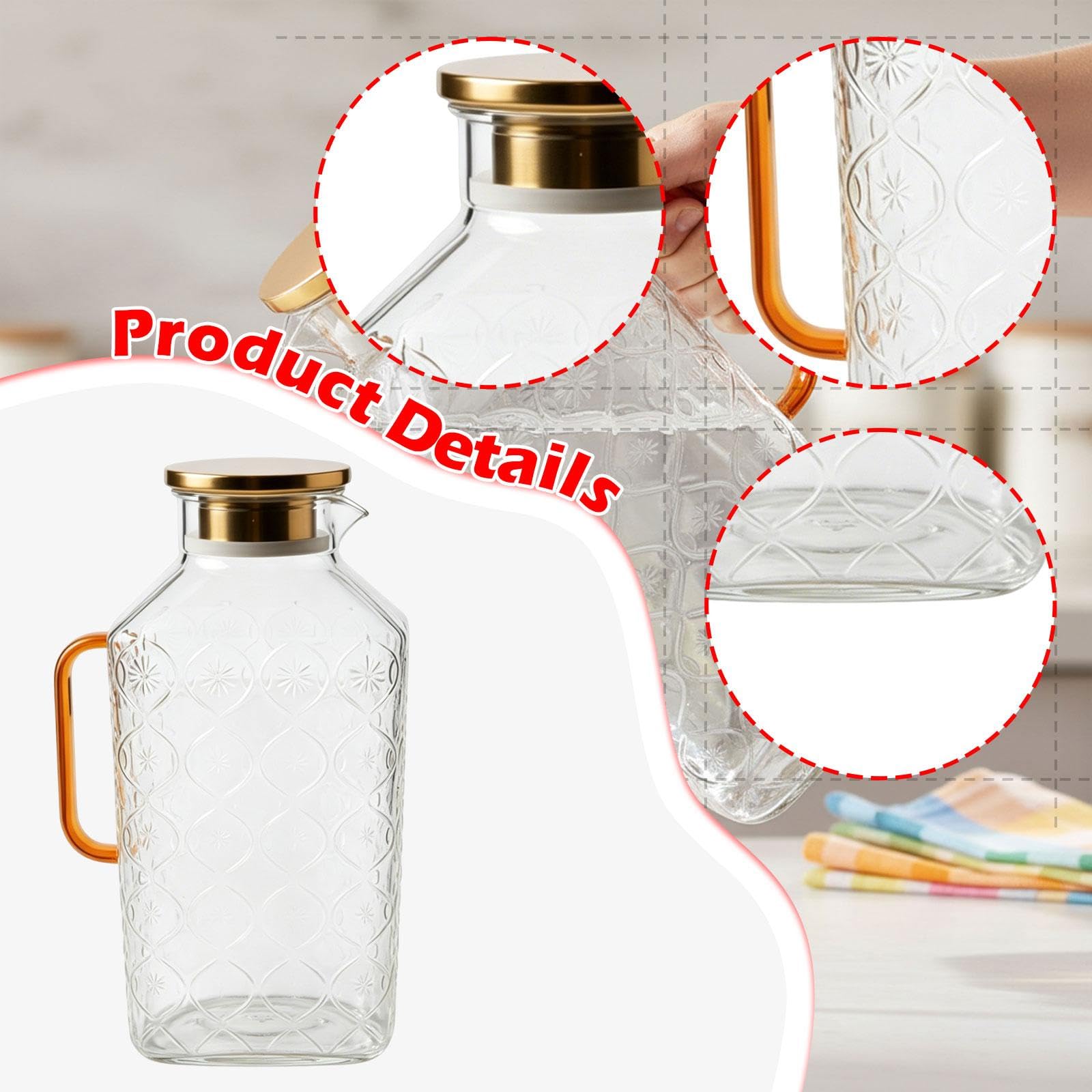 Colcolo Glaskrug, Wasserkocher, transparent, großes Fassungsvermögen, Behälter für Wasser, Saft, Getränke und Kaffee, Goldgriff