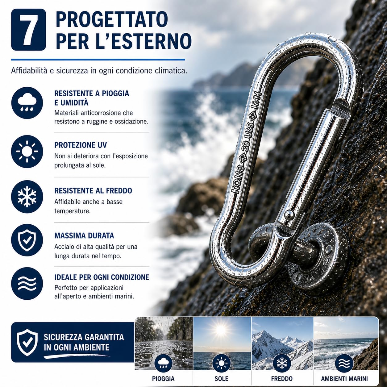 Moschettone Acciaio Inox AISI 316 Leva Dritta – Connettore Nautico Antiruggine Alta Resistenza per Barca Ormeggio Campeggio Outdoor Uso Professionale
