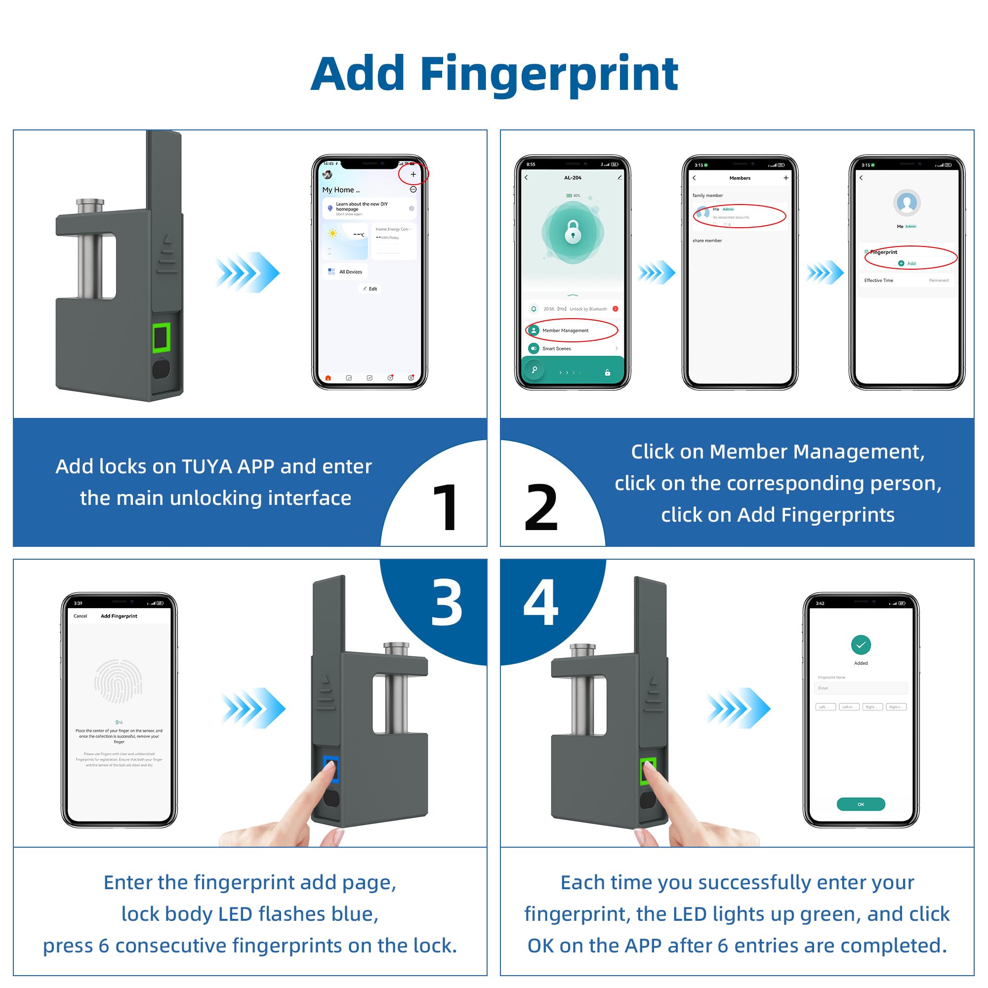 TenixLox Smart D-Shape Padlock,Fingerprint Lock with Tuya APP and Key Unlocking,Waterproof Heavy Duty Solid Padlocks Suitable for Locker,Container Gates,Warehouses,Doors - Image 4