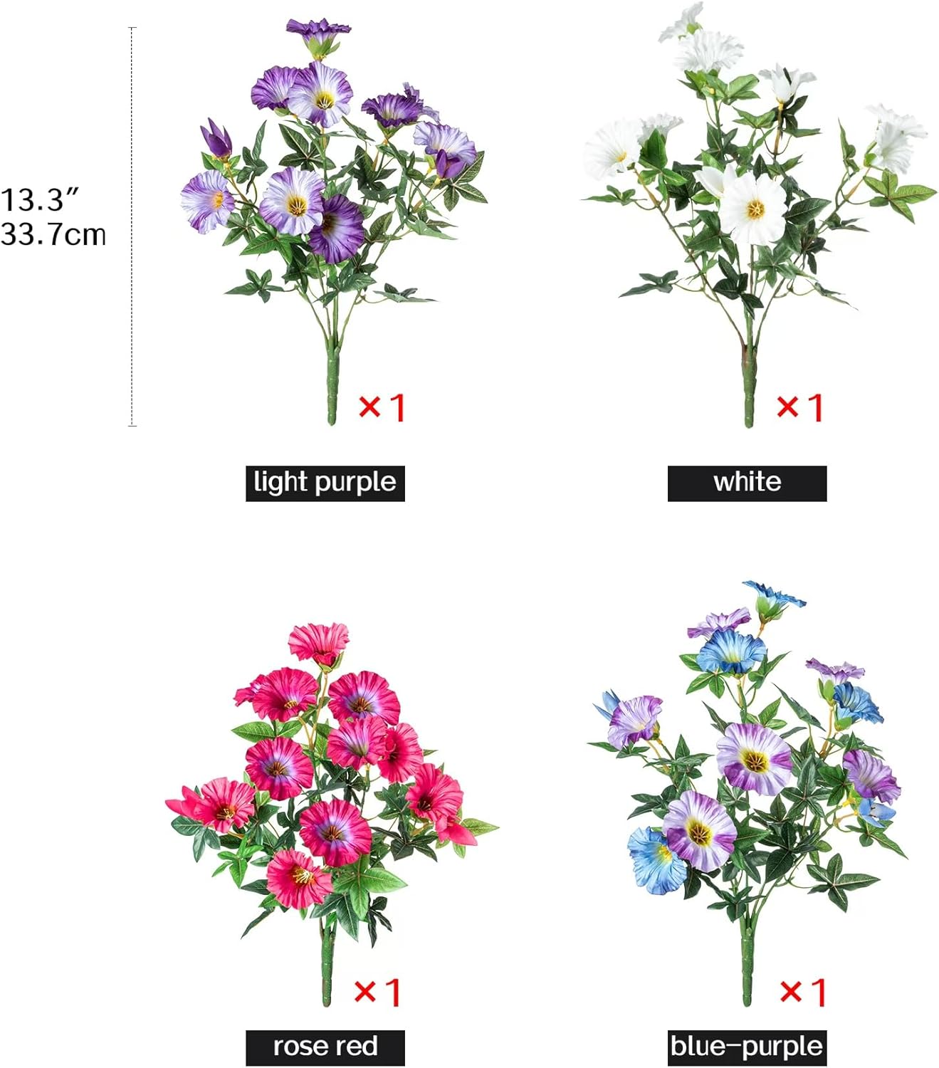 Artificial Plants Outdoor Morning Glory Artificial Flowers Plastic Flowers for Decoration,UV Resistant Look Real Fake Flowers Faux Outdoor Plants Front Door Decor Outdoor(Mix Colors) 4pcs - Image 2