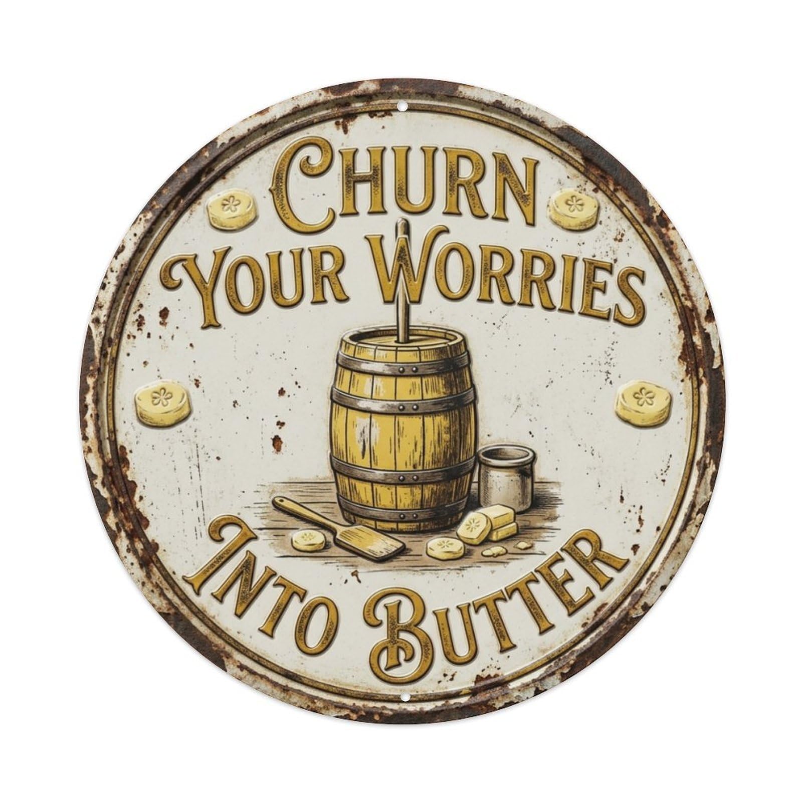 Butter Churn Cream Farmhouse Vintage Metal Tin Sign Plaque Wall Decor for Cafe, Club Bar, Office, Garden Metal Poster 8x8Inch