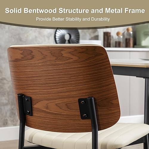 Miniatura 3 de Okeysen Juego de 2 sillas de comedor de cuero, sillas de comedor modernas de mediados de siglo con respaldo de madera curvada y asiento tapizado,