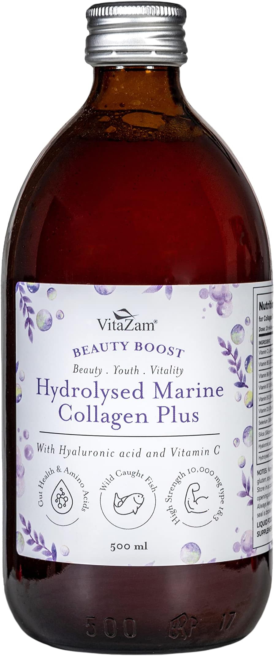 Hydrolysed Marine Collagen Plus 10,000mg Protein Peptides (Type I & III), High Strength Collagen for Women & Men, Reduces Fine Lines and wrinkles, Joint Pain & stronger Hair, Sugar Free, 500ml
