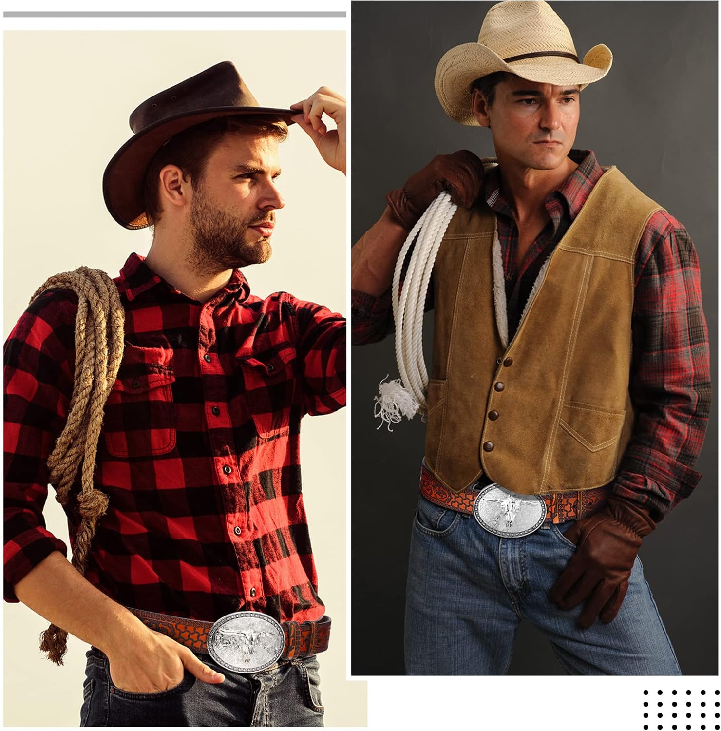 Xuniea Western Belt for Men Longhorn Cowboy Leather Buckle Belt Floral Engraved - Image 6