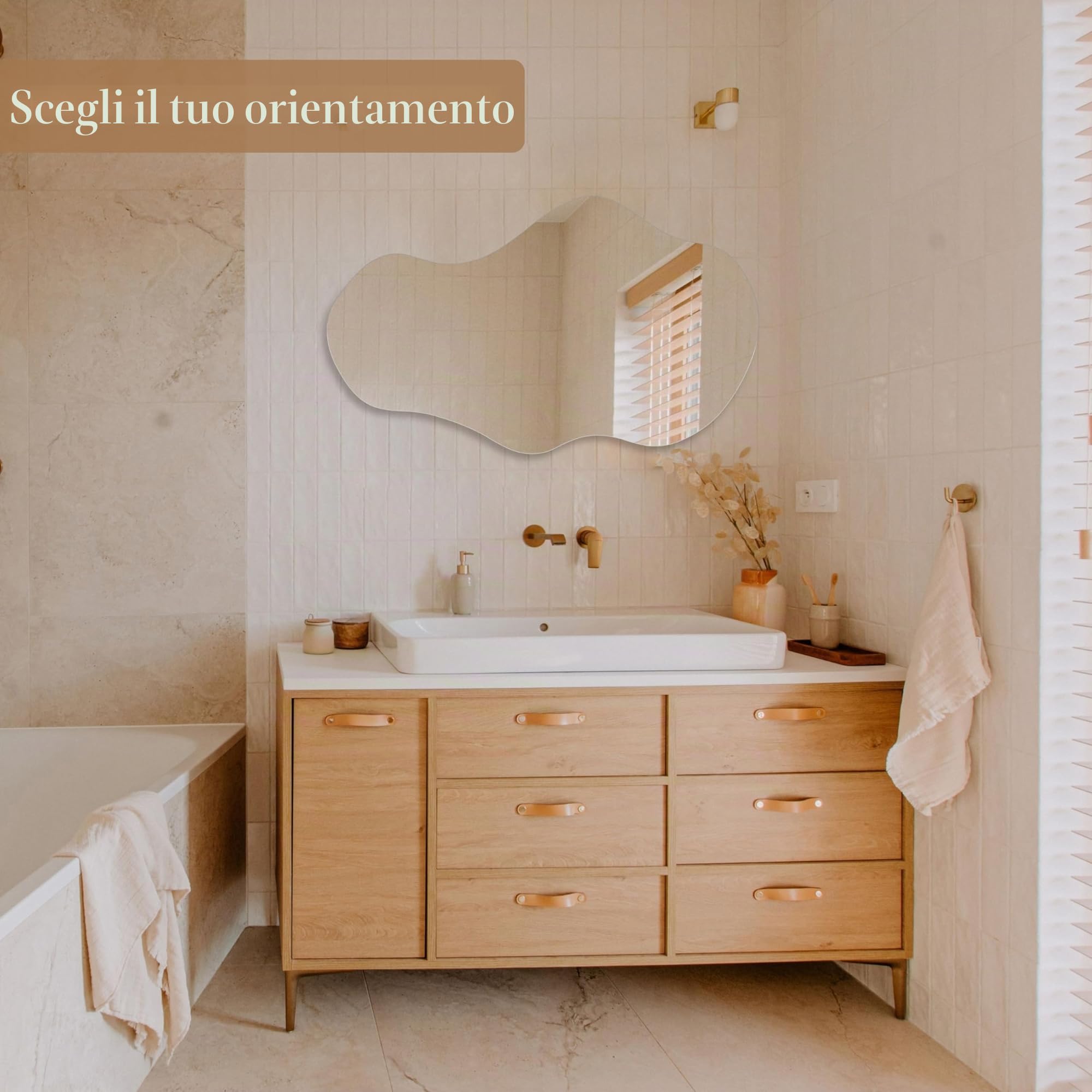 PERFNIQUE Specchio irregolare da parete, asimmetrico, 86 x 52 cm, specchio decorativo moderno per bagno, camera da letto, soggiorno, ingresso, senza cornice, specchio da parete (86 x 52 cm, nuvola)